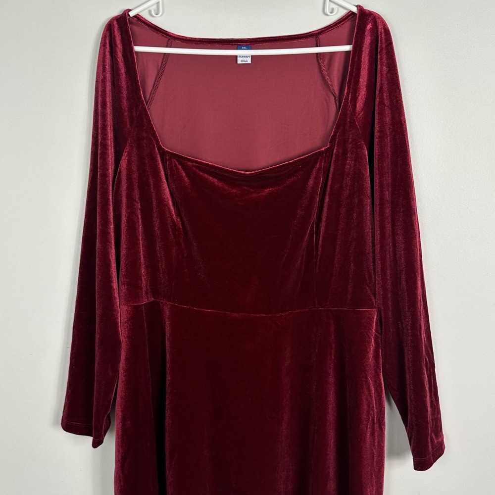 Old Navy Red Velvet Square Neck Long Sleeve Dress Womens Size XXL NEW Velour NWT - Picture 10 of 16